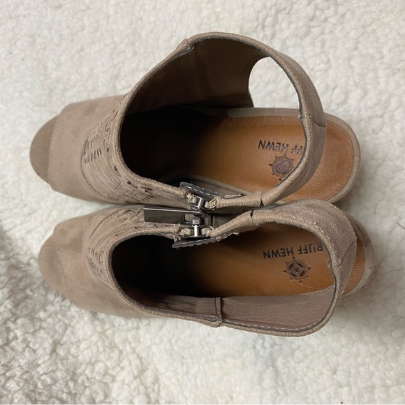 Ruff Hewn Boots Womens 8 M Pia Peep Toe Slingback Zip Bootie Brown Fabric Heels - Picture 5 of 11